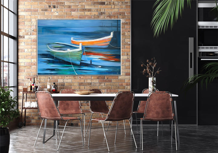 TRANQUIL BOATS ON BLUE WATERS 36"x54"
