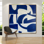 Minimalist Artwork Blue And White Painting Abstract Shapes Art Modern Oil Canvas Painting Wall Art for Living Room Wall Decor | GEOMETRIC WAVES