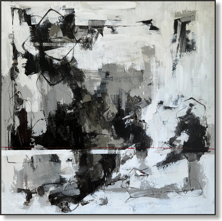 Invoice for 2 stretched+ black framed paintings OPPOSITIES IN ABSTRACT in size 60x60" and GRAYSCALE CHAOS 32x32"