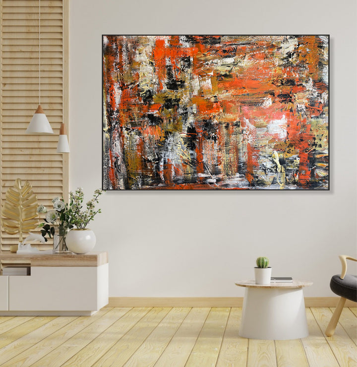 Abstract Orange Oil Painting On Canvas Original Colorful Textured Artwork Modern Decor for Home | DESERT CITY