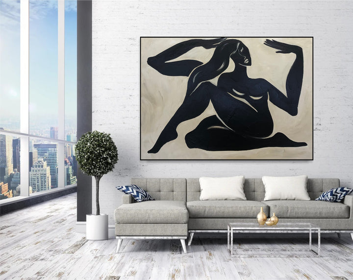 Greek Woman Acrylic Painting Modern Black And White Wall Art Abstract Greek Athlete Artwork for Office | GREEK ATHLETE
