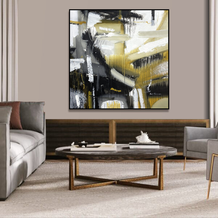 Acrylic Painting On Canvas Wall Living Room Wall Art Painting Custom Painting Frame Painting Oil Paintings On Canvas Original | WHITE AND BLACK 43 39.3x39.3"