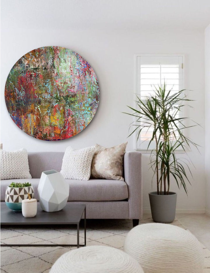 Original Colorful Oil Painting On Canvas Round Wall Hanging Art Abstract Decor for Home | COLOR SIDE