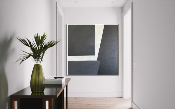 Original Black and White Artwork Modern Abstract Oil Painting Geometric Figures Wall Art for Home | BLACK SLOT