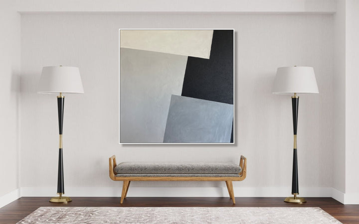 Original Geometric Figures Acrylic Painting Abstract Wall Hanging Artwork Modern Wall Art Decor | GRAY SLOT