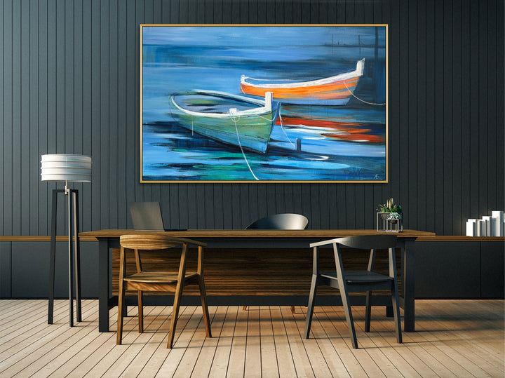 TRANQUIL BOATS ON BLUE WATERS 36"x54"