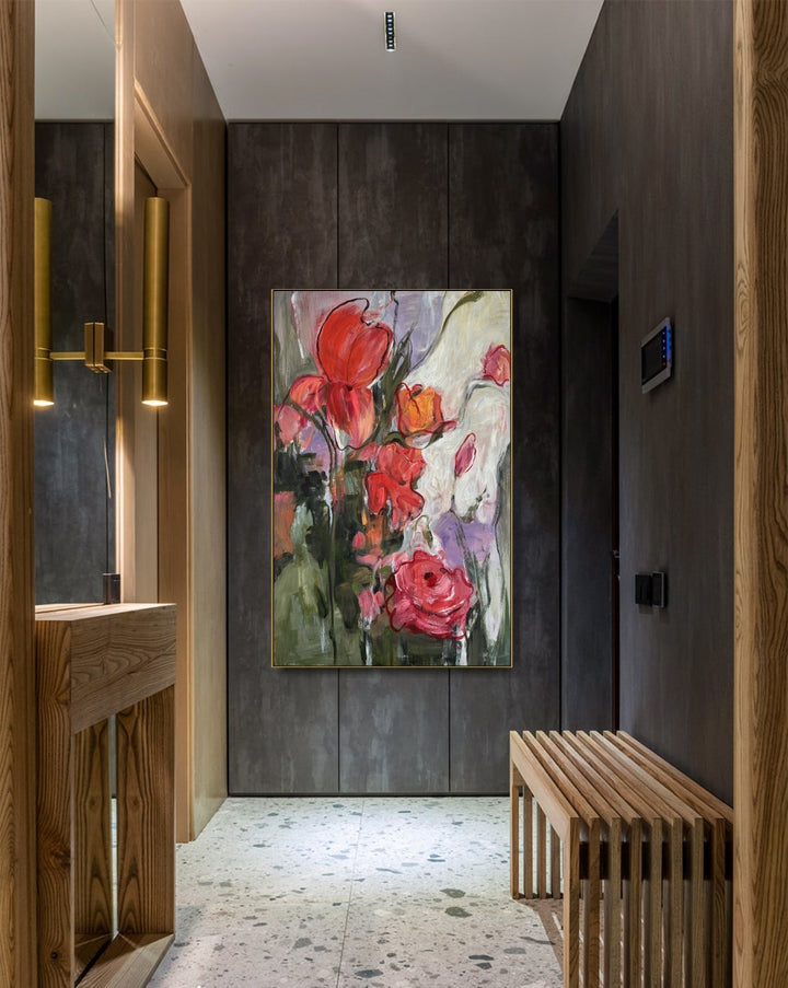 CRIMSON BLOOMS 54"x36"