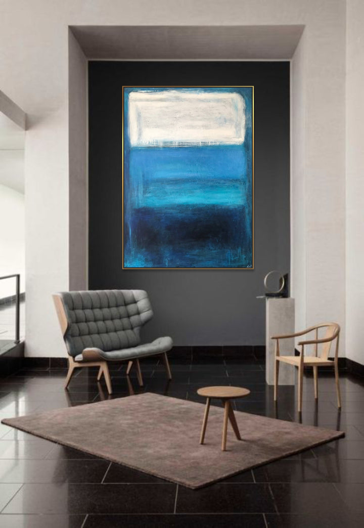 Mark Rothko Abstract Paintings On Canvas Modern Paintings Acrylic In Blue And White Colors Textured Art Office Painting | MEMORY OF THE SEA 54"x40"