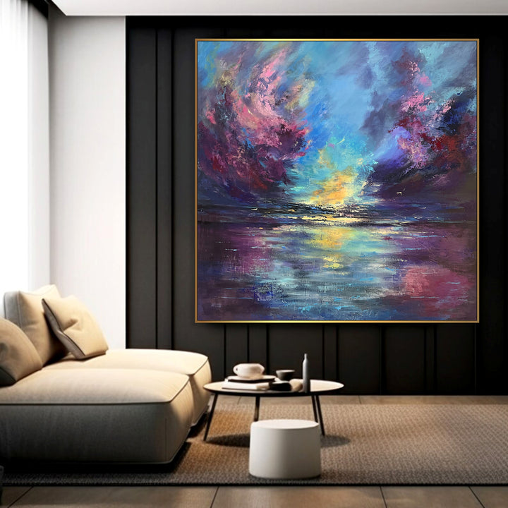 Large Abstract Landscape Painting Blue And Purple Wall Art Colorful Oil Paintings On Canvas Frame Art Fine Art Painting Hand Painted Artwork | TWILINGHT SYMPHONY