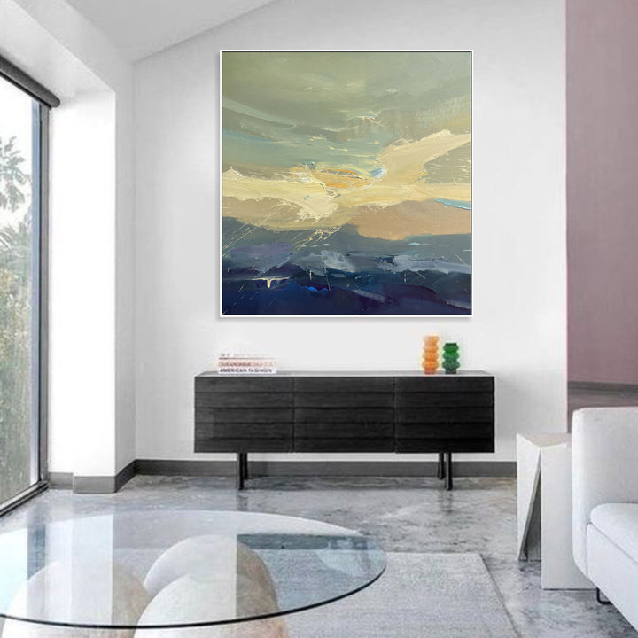 Abstract Blue And Beige Painting On Canvas Wall Oil Painting Original Creative Painting Modern Abstract Painting Fine Art Painting | DEPTH OF NATURE 224 39.3x36.2"