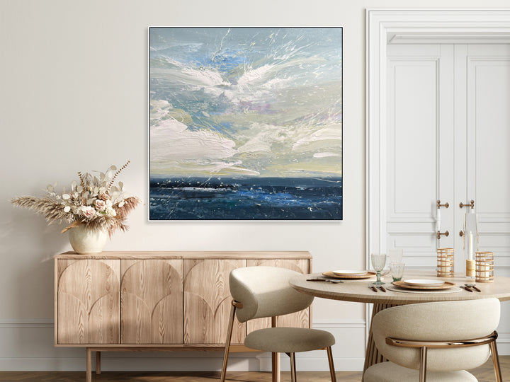 Ocean Paintings On Canvas Blue And White Absctract Oil Painting Creative Painting Fine Art Painting Artwork Original | OCEAN BREEZE 39.3x39.3"