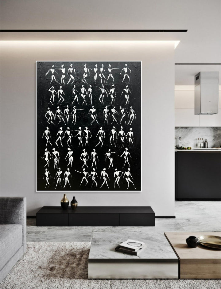 Abstract Black And White Paintings Minimalist Modern Painting On Canvas Figurative Painting Original Hand Painted Artwork Home Decor | CELESTIAN ENSWMBLE 46x36"