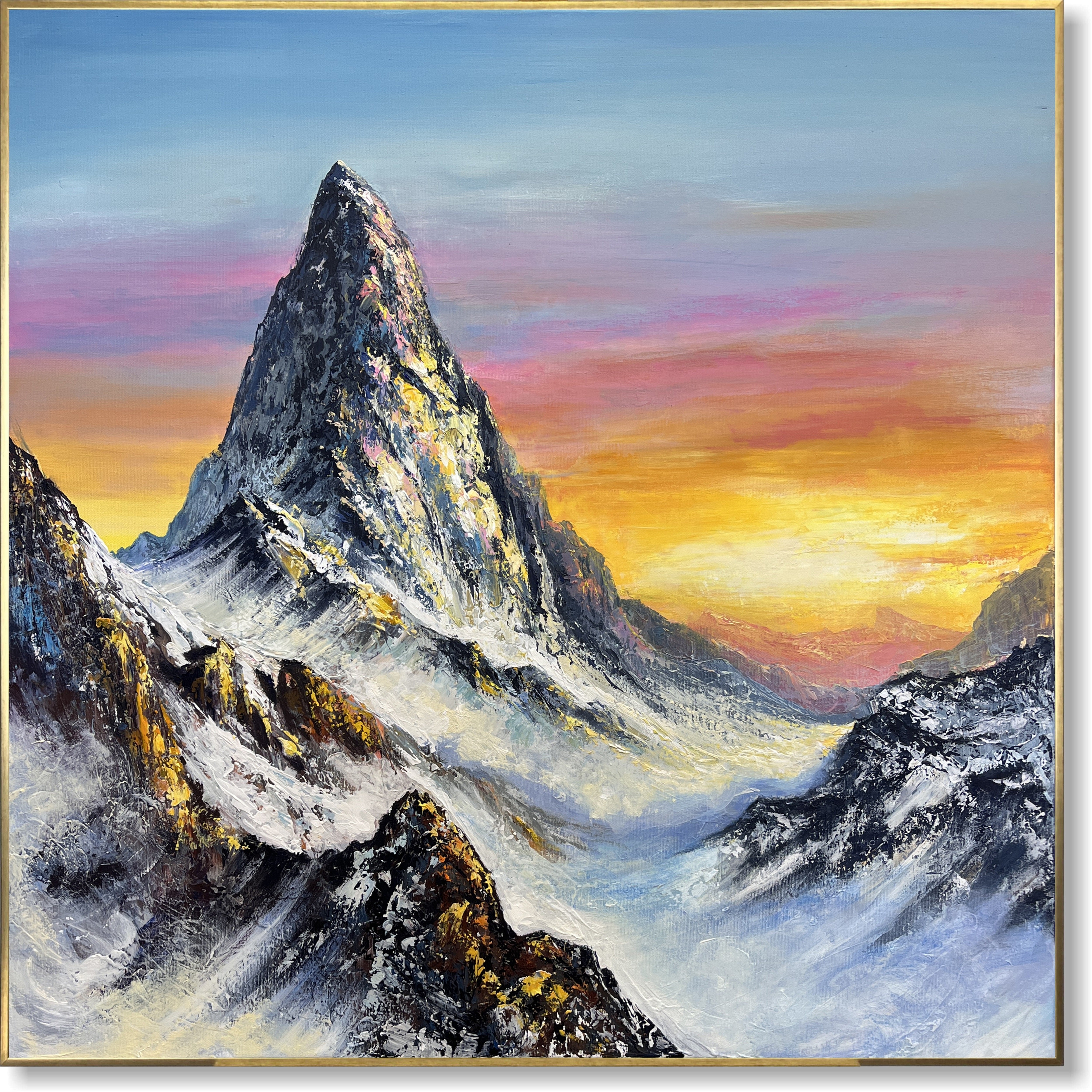 ●art work●シルクスクリーン ヴィンテージ カレイドスコープ　モダン Mountain landscape wall art, black friday sale, colorful canvas