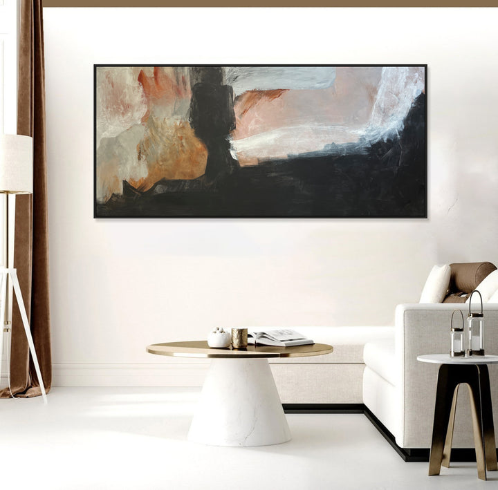 Extra Large Horizontal Black And Beige Canvas Art Abstract Artwork Oversized Wall Art Abstract Minimalism Modern Paintings Acrylic | FORMLESS HARMONY