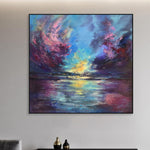 Large Abstract Landscape Painting Blue And Purple Wall Art Colorful Oil Paintings On Canvas Frame Art Fine Art Painting Hand Painted Artwork | TWILINGHT SYMPHONY