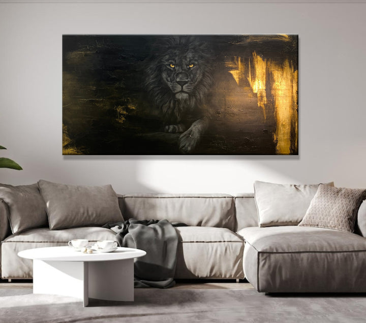 Lion Paintings On Canvas Abstract Animal Black And Gold Art Painting Modern Paintings Acrylic Hand Painted Artwork Home Decor Minimalist Art | MIDNIGHT PRIDE