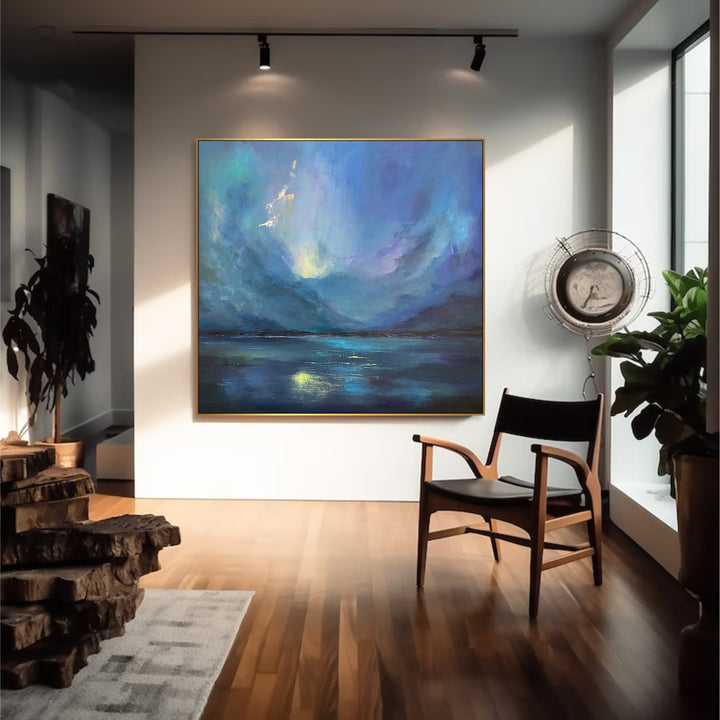 Abstract Blue Oil Painting On Canvas Modern Paintings Living Room Hand Painted Artwork Home Decor Minimalist Art Frame Painting | ENIGMATIC TWILIGHT 30x30"