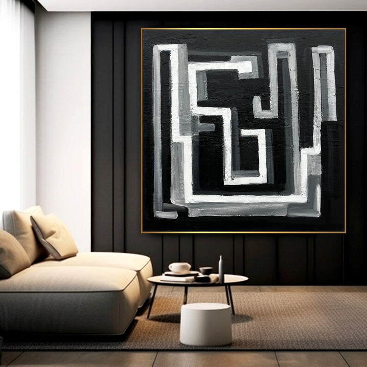 Acrylic Painting On Canvas Wall Artwork Original Custom Painting Black And White Art Minimalist Art Modern Painting Acrylic Frame Painting | MIDNIGHT SLITHER