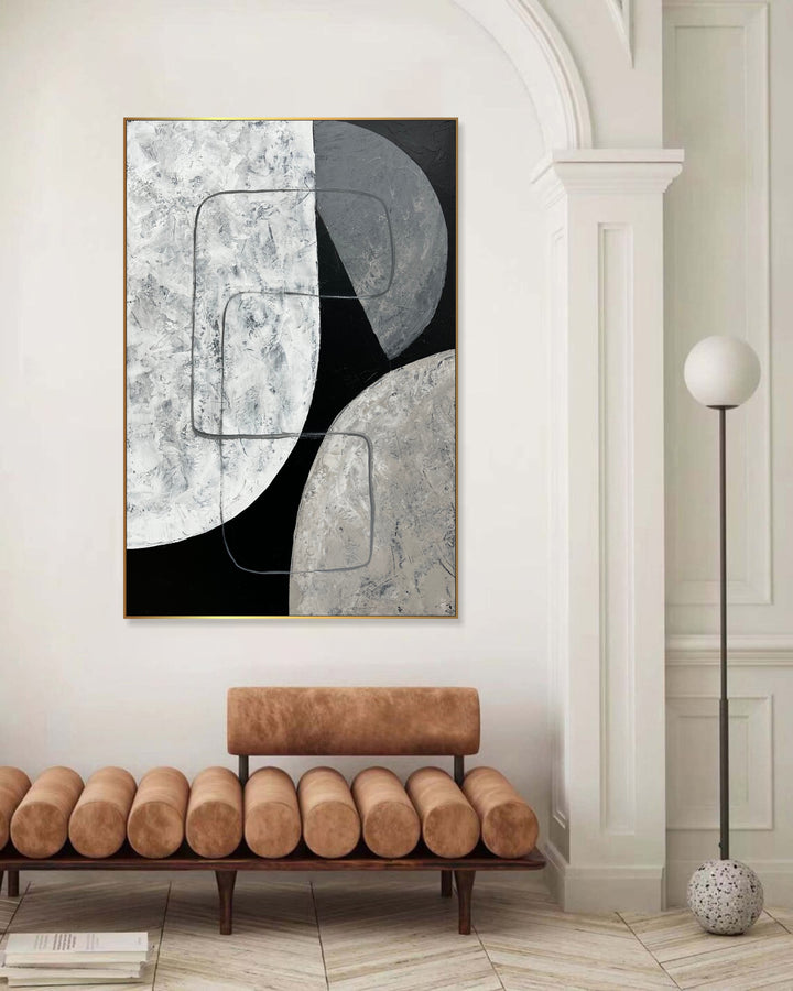 Oversized Oil Painting Black And Grey Paintings Contemporary Art Acrylic Painting Minimalist Abstract Painting Frame Painting | SPECTRAL CRESCENTS 70x50"