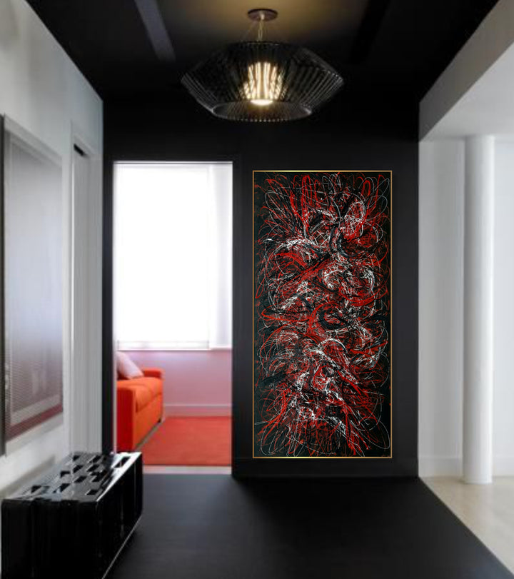 Oversized Artwork Texture Painting Modern Paintings On Canvas Black And Red Pollock Style Painting Fine Art Painting Minimalist Art Home Art | NOCTURNAL BLAZE