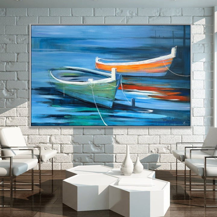 TRANQUIL BOATS ON BLUE WATERS 36"x54"