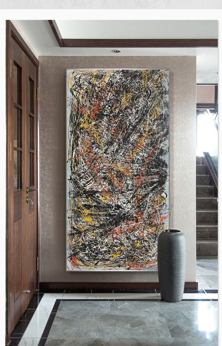 Oversized Artwork Modern Paintings On Canvas Texture Painting Colorful Pollock Style Painting Fine Art Painting Minimalist Art | DANCING PIGMENTS 64"x24"