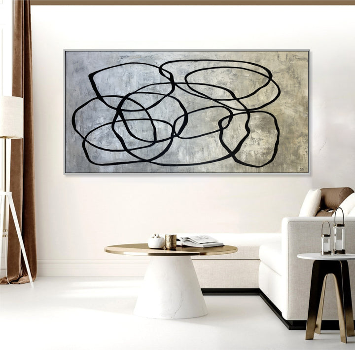 Horizontal Painting Oil Canvas Art Abstract Painting Grey And Black Art Original Wall Art Wall Decorations For Living Room Unique Painting | WANDERING CIRCLES