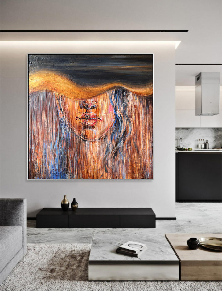 Large Abstract Painting On Canvas Figurative Painting Woman Unique Wall Art Texture Painting Modern Painting On Canvas Home Decor Wall Art | VEILED GAZE
