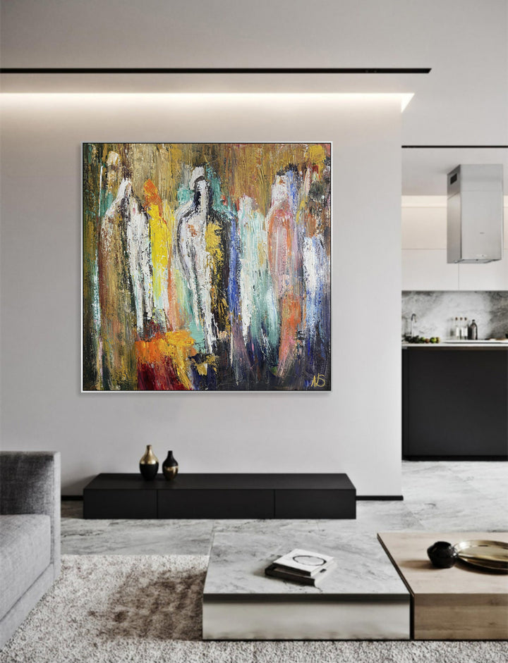 Adstract Colorful Figurative Oil Painting On Canvas Bright Silhouettes Texture Wall Art Frame Painting Minimalist Art Custom Art | HAPPINESS EXISTS 39.3"x39.3"