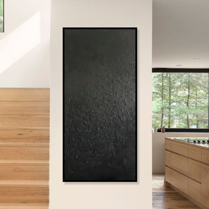 Original Total Black Oil Painting Abstract Ebony Wall Art Modern Onix Dark Slate Decor | BLACK OBELISK