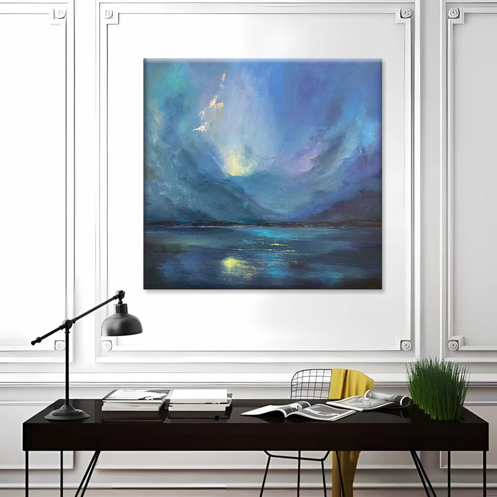 Abstract Blue Oil Painting On Canvas Modern Paintings Living Room Hand Painted Artwork Home Decor Minimalist Art Frame Painting | ENIGMATIC TWILIGHT 30x30"
