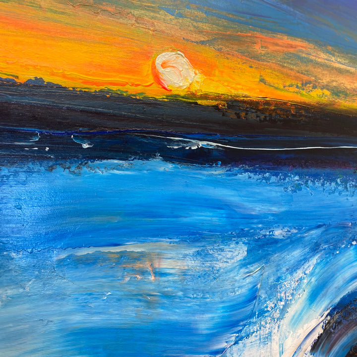 Abstract Sunset Oil Painting Textured Colorful Wall Art Original Nature Artwork for Home Decor | VAST OCEAN
