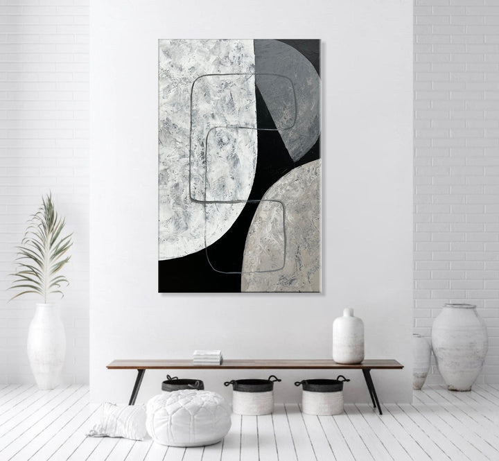 Oversized Oil Painting Black And Grey Paintings Contemporary Art Acrylic Painting Minimalist Abstract Painting Frame Painting | SPECTRAL CRESCENTS 70x50"