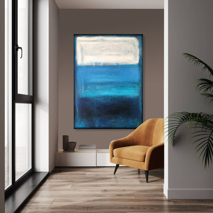 Mark Rothko Abstract Paintings On Canvas Modern Paintings Acrylic In Blue And White Colors Textured Art Office Painting | MEMORY OF THE SEA 54"x40"