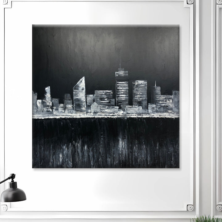 City Painting Oil Black And White Paintings Abstract Original Custom Painting Contemporary Art Home Decor Minimalist Art Living Room Art | ENIGMATIC ROOFTOPS