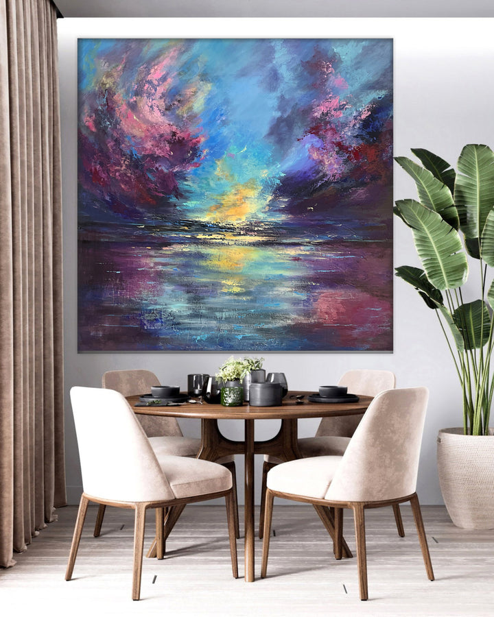Abstract Acrylic Painting On Canvas Colorful Paintings On Canvas Sunset Painting Contemporary Art Unique Painting Modern Art | TWILINGHT SYMPHONY 33.4x33.4"