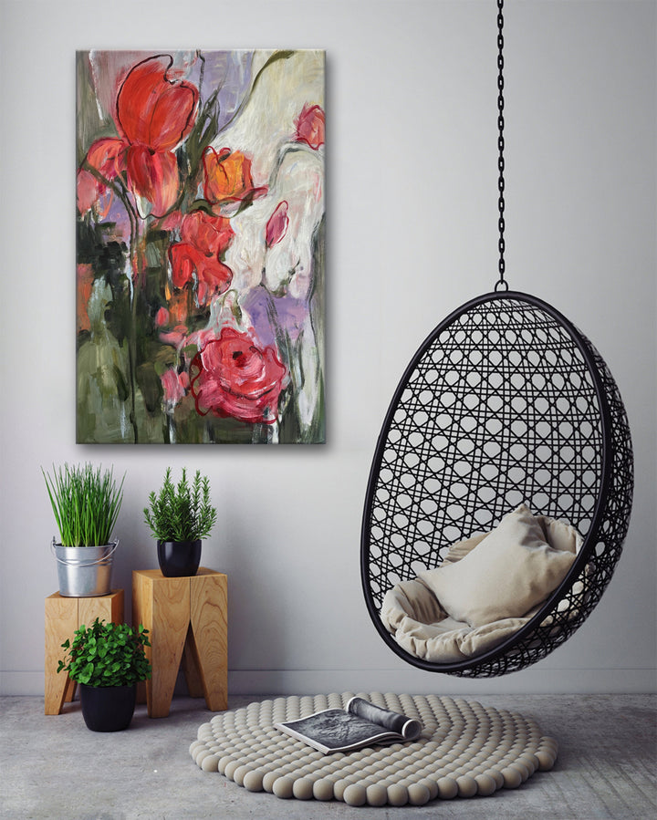 CRIMSON BLOOMS 54"x36"