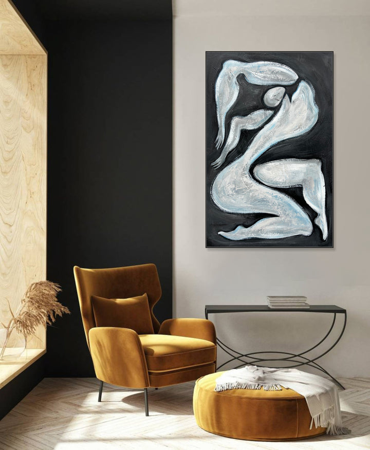 Abstract Figurative Artwork Black And White Painting Fine Art Painting Custom Painting Home Decor Minimalist Art Frame Painting | ENIGMATIC RESONANCE 60x40"