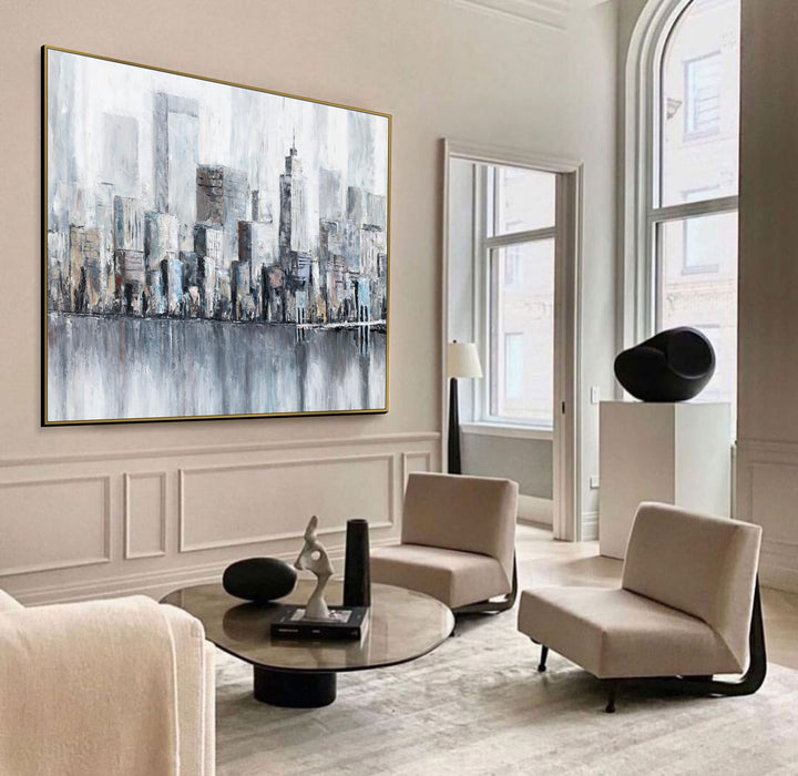 Abstract Painting Canvas Original Large Original Oil Paintings Wall Art On Canvas Cityscape Living Room Wall Art Framed Fine Art Painting | METROPOLITAN MIRAGE