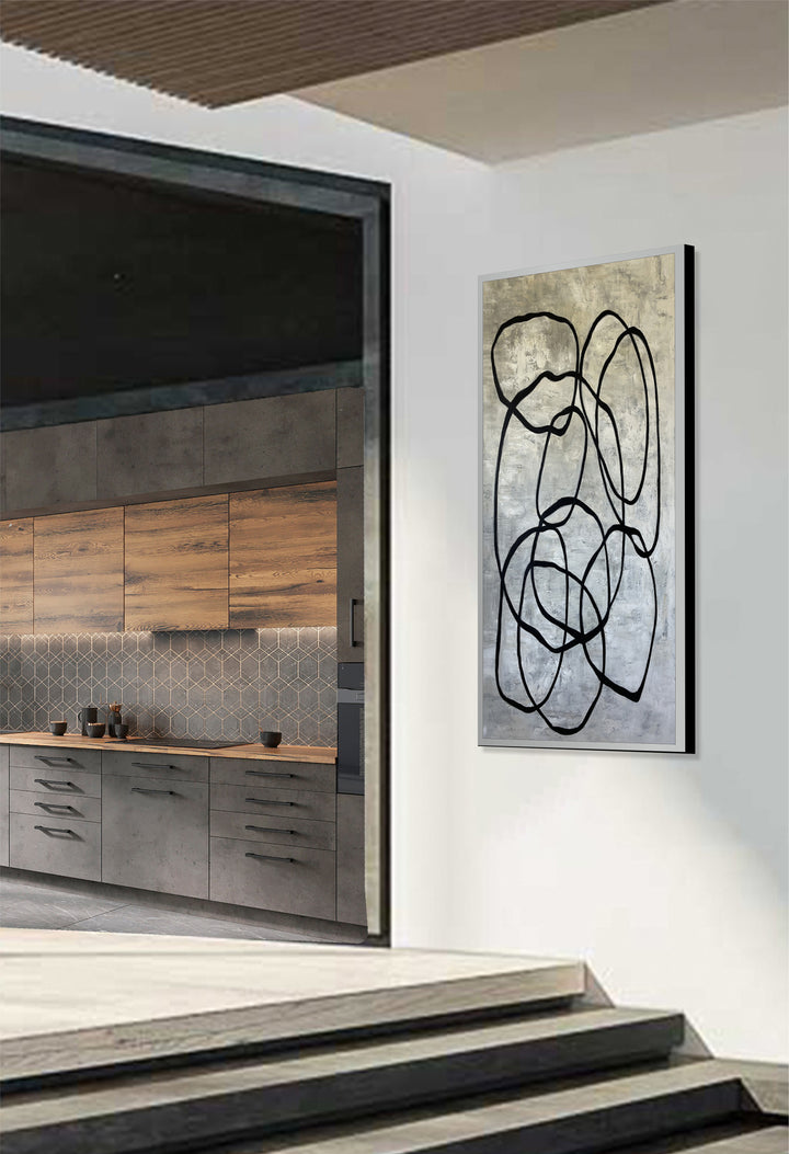 Art Abstract Original Painting On Canvas Grey Ans Black Vertical Frame Painting Painting For Living Room Office Painting Home Decor | WANDERING CIRCLES