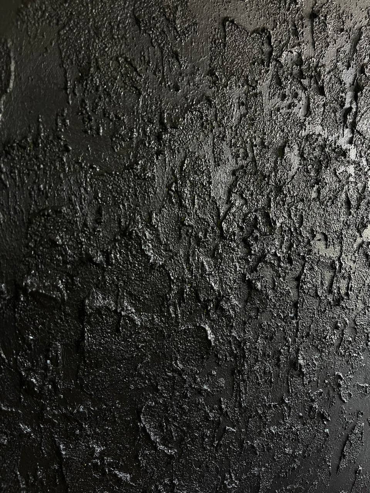 Original Total Black Oil Painting Abstract Ebony Wall Art Modern Onix Dark Slate Decor | BLACK OBELISK