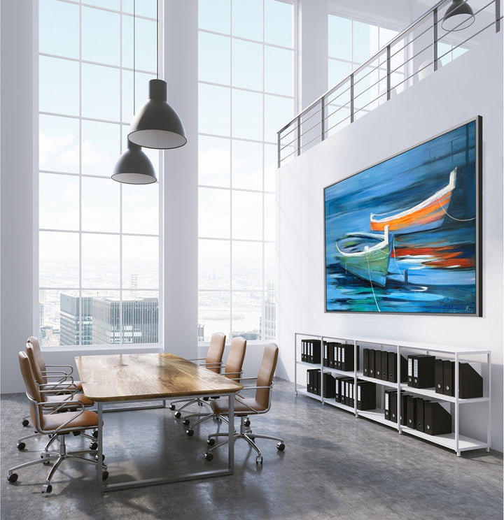 TRANQUIL BOATS ON BLUE WATERS 36"x54"