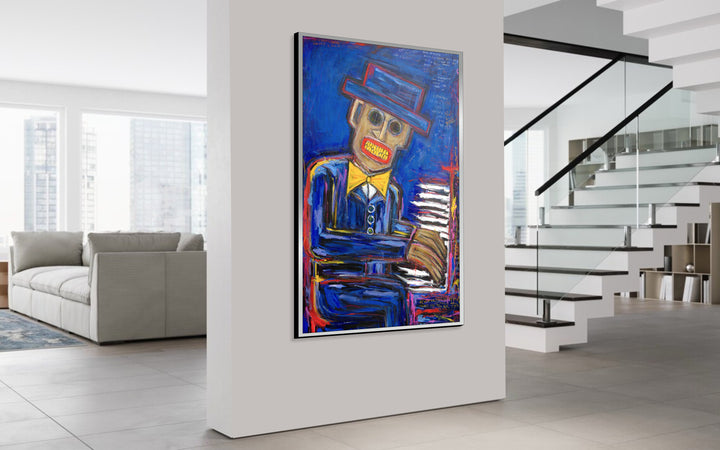 Figurative Art Abstract Paintings On Canvas Palying On The Piano Men Blue Wall Art Painting Modern Wall Art Framed Unique Painting 60x40" | PIANO NOCTURNE 60x40"