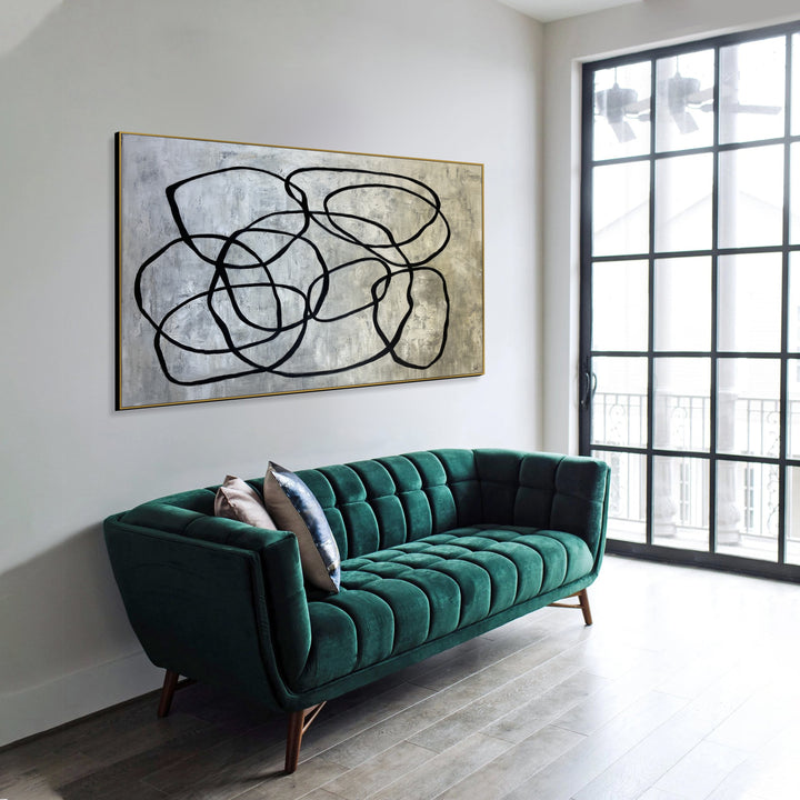 Horizontal Painting Oil Canvas Art Abstract Painting Grey And Black Art Original Wall Art Wall Decorations For Living Room Unique Painting | WANDERING CIRCLES