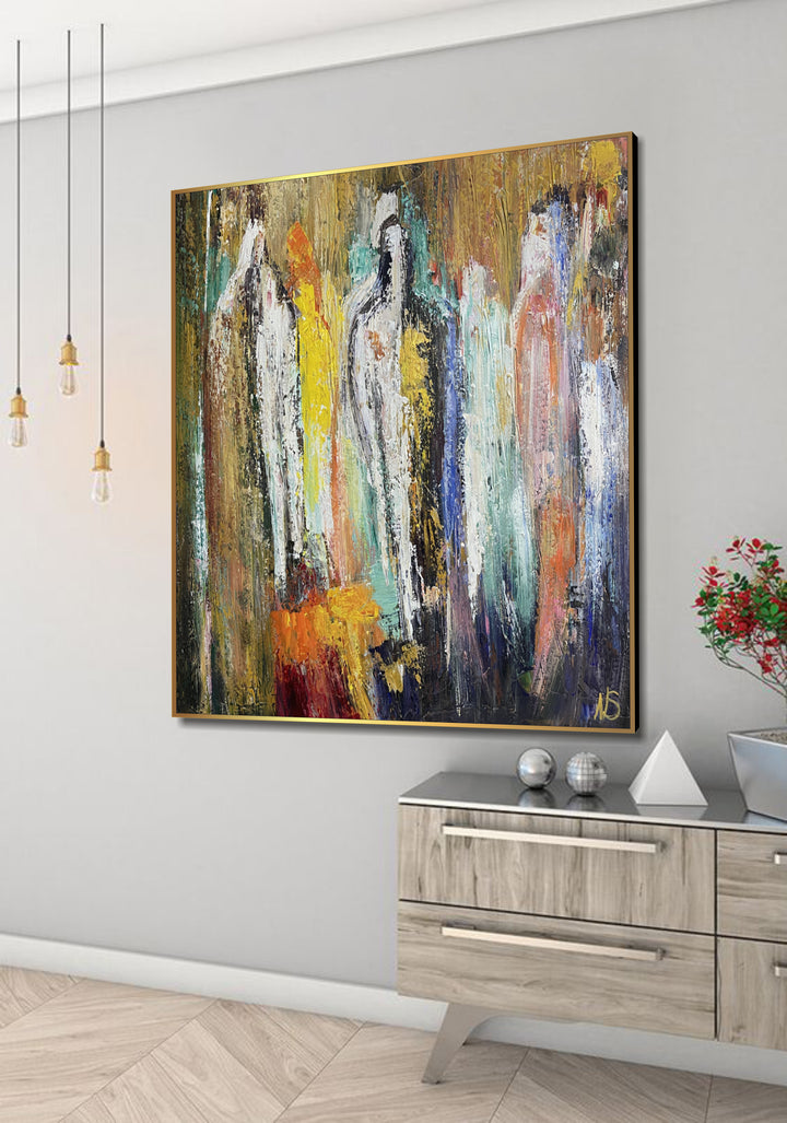 Adstract Colorful Figurative Oil Painting On Canvas Bright Silhouettes Texture Wall Art Frame Painting Minimalist Art Custom Art | HAPPINESS EXISTS 39.3"x39.3"