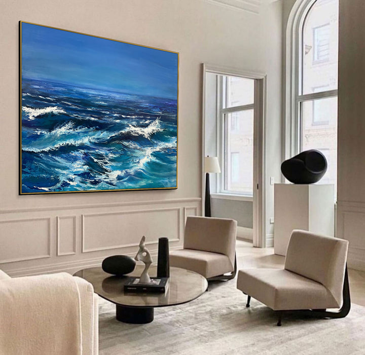 Ocean Painting Abstract Blue Waves Acrylic Painting Original Custom Painting Home Decor Minimalist Art Frame Painting Creative Art | WAVE WHISPERS 28x39"