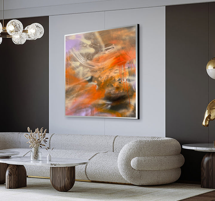 Wall Large Canvas Art Hand Art Oversize Art Orange Painting Canvas Colorful Art Contemporary Art Acrylic Painting Frame Painting | SUNSET SPLATTER