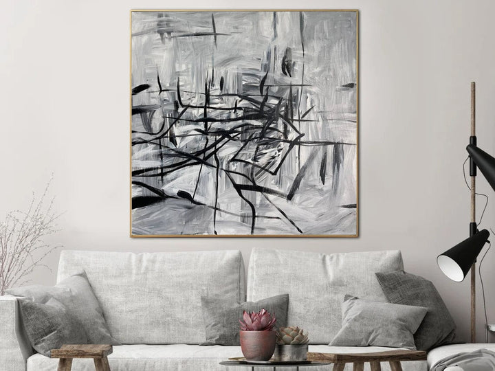 Original Abstract White and Black Paintings On Canvas Creative Snow Art Oil Painting Wall Art Decor | ARCTIC SPLIT