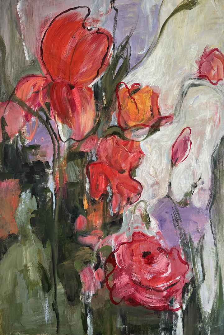CRIMSON BLOOMS 54"x36"