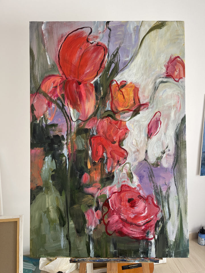 CRIMSON BLOOMS 54"x36"